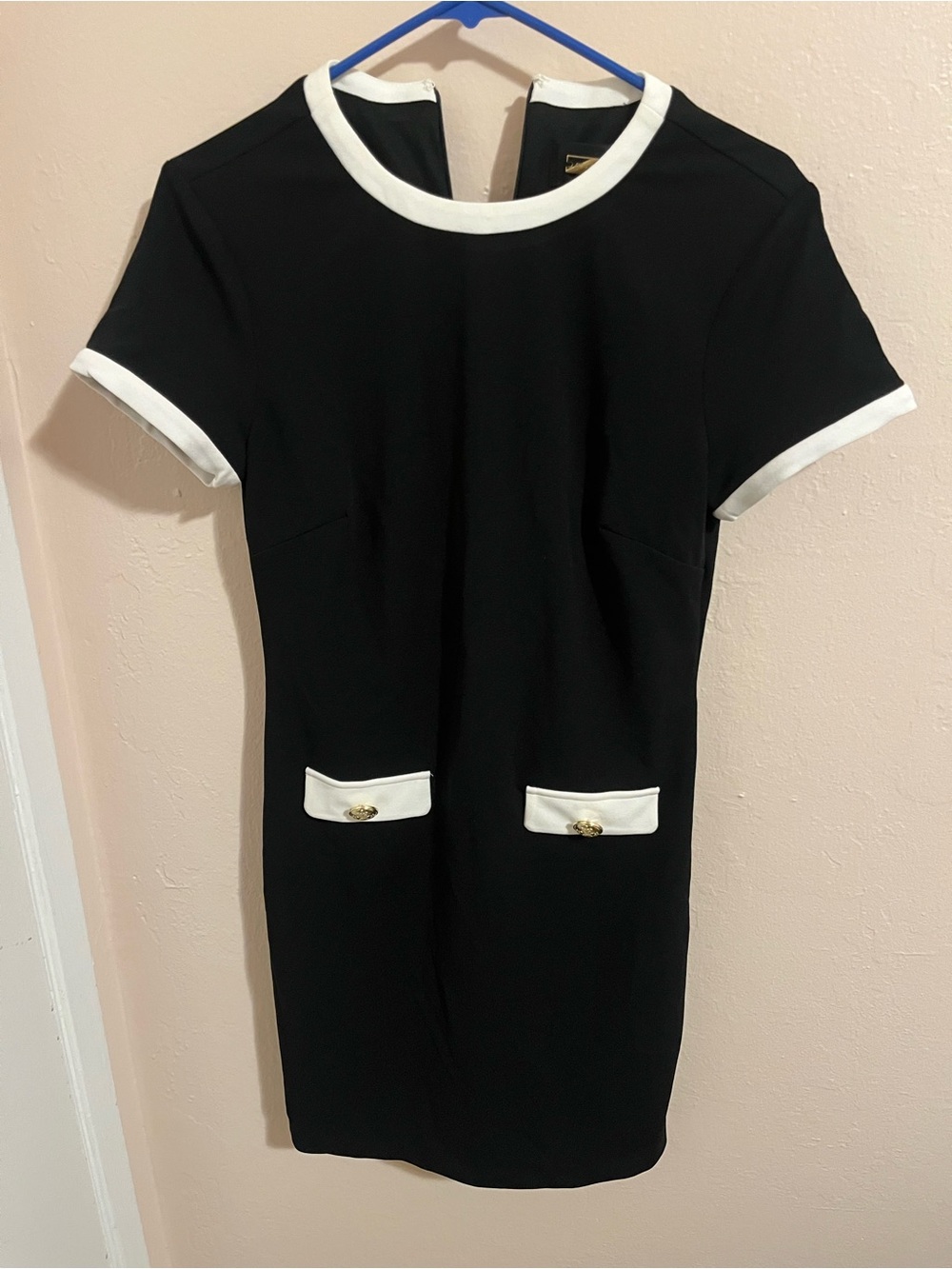 Alexia Admor Black Dress with White Trim and Gold Buttons